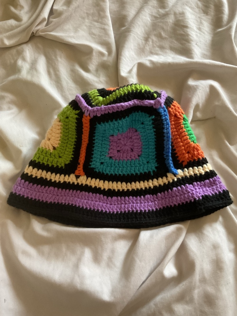 Handmade Multicolor Crochet Bucket Hat - Women's Colorblock Beanie
